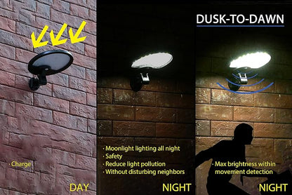 EE805W56 Solar Motion Sensor Security Wall Light – 56 LED Outdoor Solar Powered Light, 50W Equivalent, Dusk-to-Dawn Dim-to-Bright Mode, 180° Detection, IP65 Waterproof for Patio, Yard, Garden & Porch