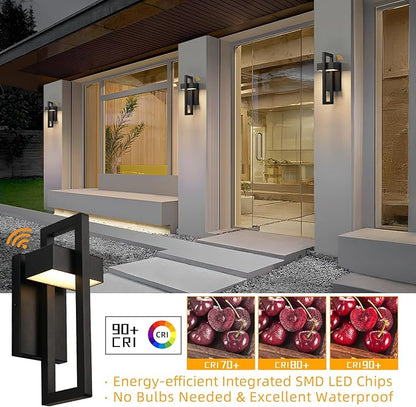 tewei 16.5'' LED Outdoor Wall Sconce Dusk to Dawn Outdoor Lighting, Modern Exterior Lighting Fixtures, Black LED Front Porch Lights Outside Wall Mount Lights for House, Hallway, 3000K, 1 Pack