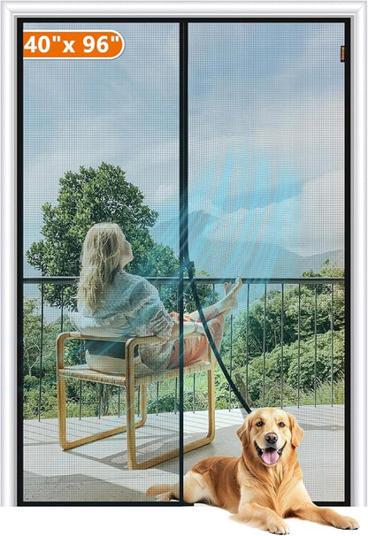 MAGZO Magnetic Screen Door Fit Door Size 40 x 96 Inch, Screen Size 42" x 97" Strong Magnet French Style Mesh, Heavy Duty Fiberglass Mesh with Hook & Loop for Sliding Entrance, Gray
