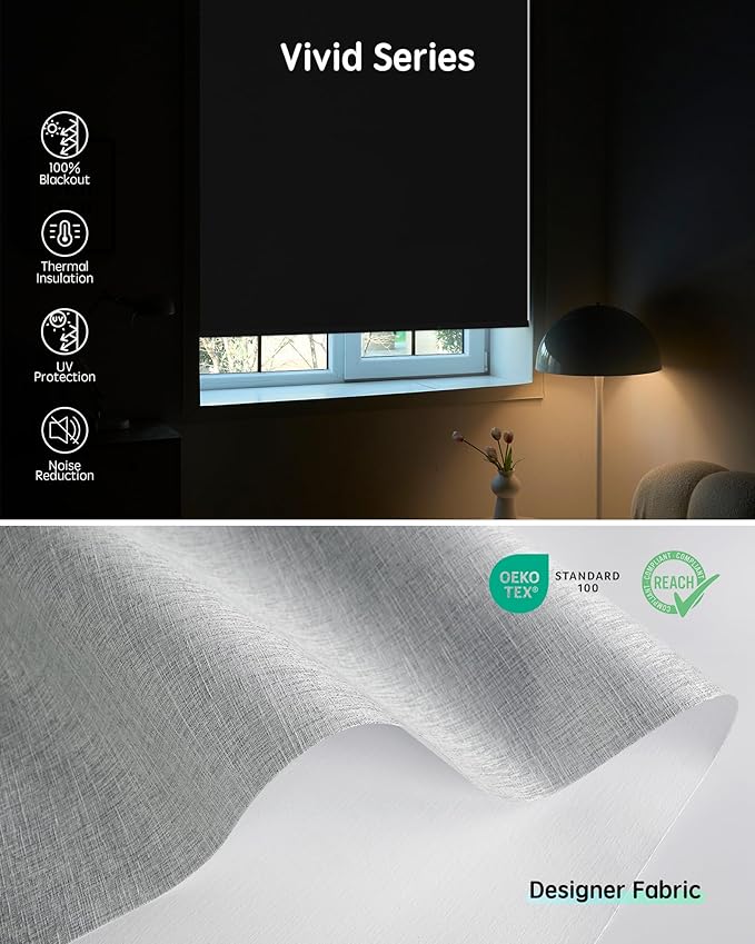 Yoolax Motorized Blinds with Remote, Designer Smart Blinds Work with Alexa, Google, Apple Homekit, 100% Blackout Motorized Shades Custom Electric Shades Voice Control (V-Shimmer Light Jade)