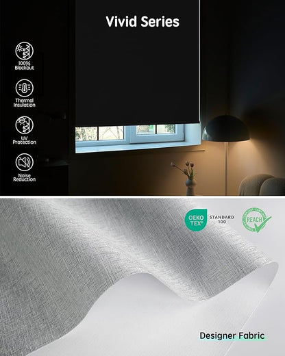 Yoolax Motorized Blinds with Remote, Designer Smart Blinds Work with Alexa, Google, Apple Homekit, 100% Blackout Motorized Shades Custom Electric Shades Voice Control (V-Shimmer Light Jade)