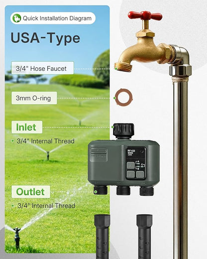 WiFi Water Timer for Garden Hose, Sprinkler Timer 3 Zone, 3 Outlet Smart Hose Watering with WiFi Irrigation Controller, Automatic Irrigation System/Rain Delay/Manual Watering D33WT06