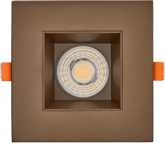 Maxxima 4 in. Ultra-Thin Recessed Anti-Glare LED Downlight, Canless IC Rated, 5 Color Temperature Selectable 2700K/3000K/3500K/4000K/5000K, Dimmable Square Bronze Trim, 90 CRI