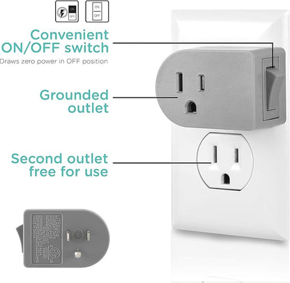 UltraPro Grounded Power Switch, 2 Pack, Outlet Extender, 3 Prong, for Indoor Lights and Small Appliances, Energy Efficient Adapter, Space Saving Design, UL Listed, 47943 , Grey, Pack of 2