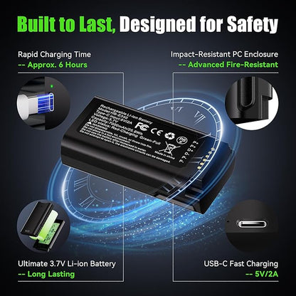 Lesaps 2-Pack Replacement Battery for eufy Video Doorbell E340, 7000mAh Rechargeable Li-ion Battery Pack with Type-C Charging, Multi-Protection Backup Battery for eufy E340