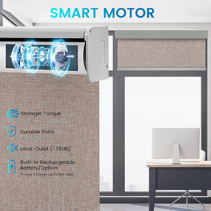 Motorized 100% Blackout Roller Shades – Custom Smart Blinds with Remote Control, Rechargeable Battery or Plug-in Motor, Tuya WiFi Optional, Home & Office Automatic Window Shades (Coffee Brown/CH9566)