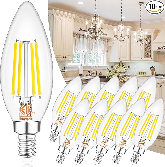 comzler 10 Pack E12 LED Bulb Dimmable 40W Equivalent, 4000K Natural Daylight LED Candelabra Bulbs, 120V Type B Light Bulbs, B11 Shape Filament Clear Light Bulb, Ceiling Fan Light Bulbs 400 LM CRI 85+