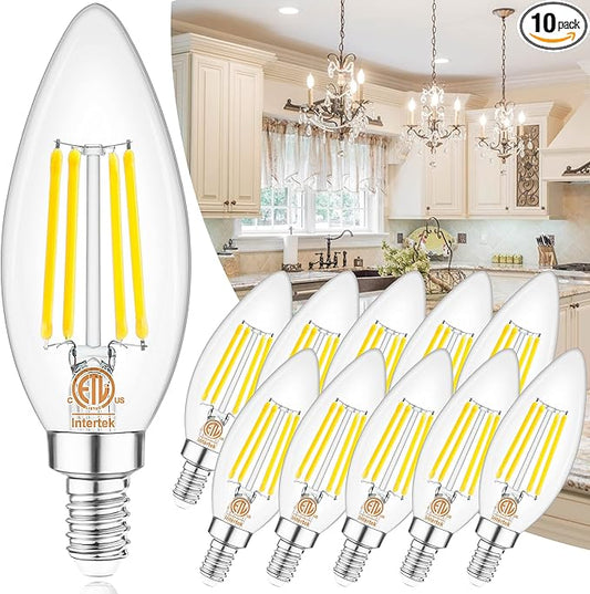 comzler 10 Pack E12 LED Bulb Dimmable 40W Equivalent, 4000K Natural Daylight LED Candelabra Bulbs, 120V Type B Light Bulbs, B11 Shape Filament Clear Light Bulb, Ceiling Fan Light Bulbs 400 LM CRI 85+
