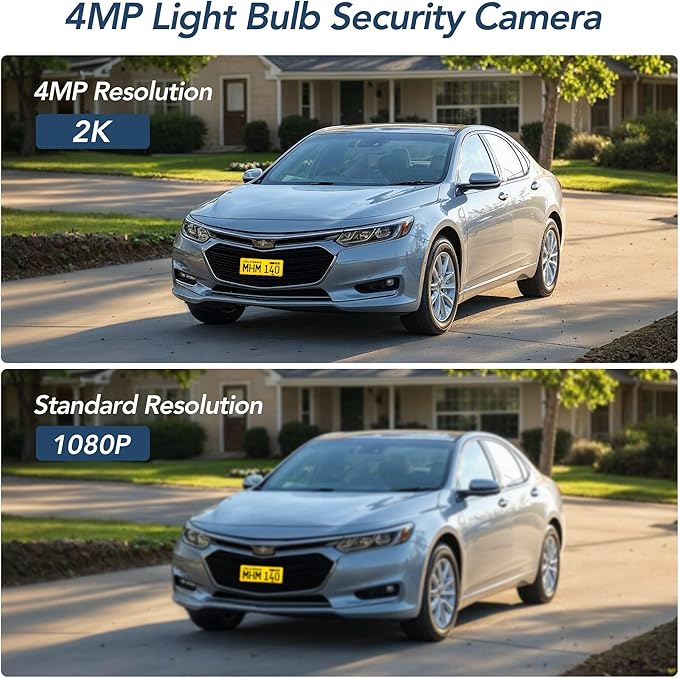 GNCC 2K Light Bulb Security Camera, 2.4GHz Only, 355° Wireless Outdoor Camera, Full-Color Night Vision, Motion Detection, Easy Install, Local & Cloud Storage Requires Subscription (2-Pack, White)