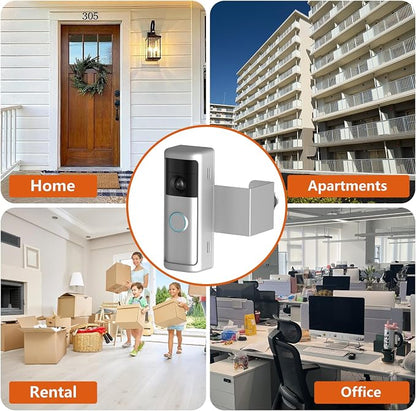 Yaluyo No-Drill Doorbell Mount with Rain Cover, Anti-Theft Door Kits | Compatible with Battery Doorbell/Plus/Pro(2026 Model),Quick Install Doorbell Camera Holder for Apartment, Silver