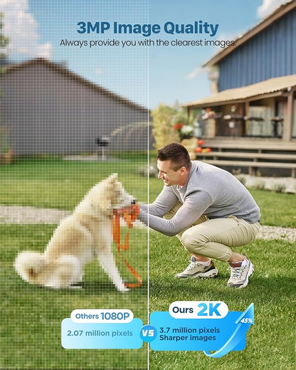 Security Cameras Wireless Outdoor Solar: 2K WiFi Camera for Home Security System - Battery Powered Cam IP66 Waterproof Motion Sensor 360° CCTV Camera- 5G Not Supported