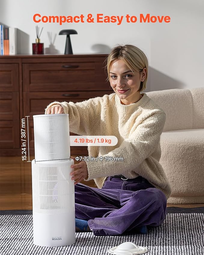 VEVOR Air Purifier for Home Bedroom, H11 HEPA Layer Filter 1100 ft²/h Smart Air Purifier with Speed Control & Child Lock Guard, 25 dB Sleep Mode Air Cleaner with Convenient Touch Panel