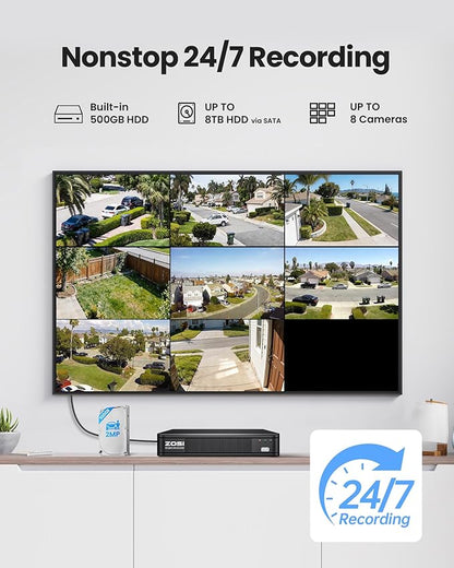 ZOSI 1080P Home Security Camera System Outdoor Indoor, 8CH 5MP-Lite CCTV DVR with AI Human Vehicle Detect, 4 x 1080P Pan Tilt Weatherproof Surveillance Camera, Night Vision, Audio Recording, 500GB HDD