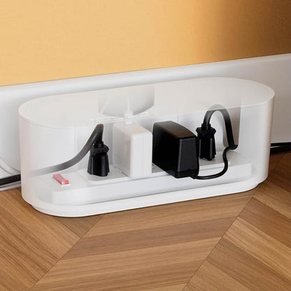 D-Line Cable Management Box, Power Strip Holder, Floor Outlet Hider, Desk Cord Organizer, Cover TV Wires, 12.75" (L) x 5" (W) x 4.5" (H), for use with Power Strips up to 10.5in Length - Small, White
