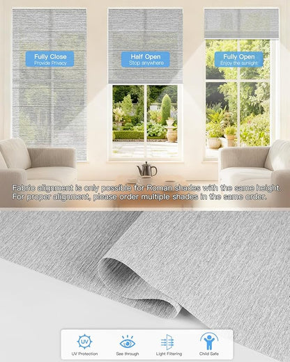 Motorized Roman Shades for Windows, Custom Light Filtering Roman Blinds with Remote, Smart Privacy Window Shades for Living Room Kitchen Office, Alexa & Google Home Compatible, App Control via RF Hub