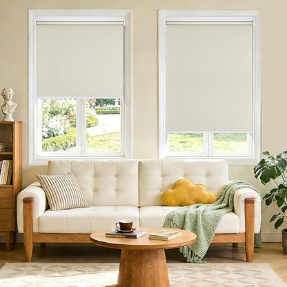 Grandekor Motorized Blinds with Remote Control, Blackout Roller Shade Electric Shades Cordless Smart Blinds for Bedroom Living Room Office,Cream,W46xH72
