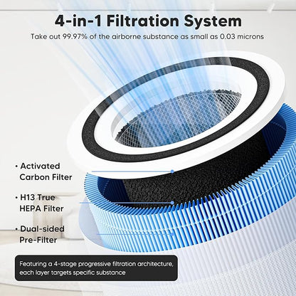 Core 300 Smoke Remover Replacement Filter for LEVOIT Core 300 Core 300S Core 300-P Core 300S-P Air Purifier, 4-in-1 High Efficiency Activated Carbon, Compared to Part # Core 300-RF-SR, 2 Pack, Blue