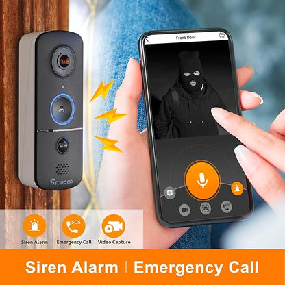 TOUCAN Wireless Video Doorbell Camera V3 with Chime – Battery Powered Smart Doorbell, HD Video, Motion Detection Alerts, 2-Way Talk, Night Vision, Wide Angle Security Camera, No Subscription Required