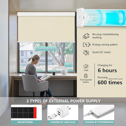 Aprilsmart Motorized Blinds with Remote,Compatible with Apple HomeKit Alexa Google Home- Voice and app Control,Motorized Roller Shades 100% Blackout Custom Size(Safari Stone-07)