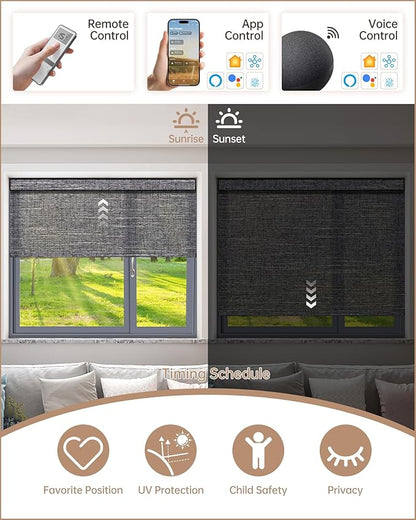 Kincmo Motorized Blinds with Remote, Light Filtering Roller Shades Work with Apple Homekit,Alexa,Google Home, Custom Electric Blinds with App,Voice Control (70% Blackout Aurora Midnight)