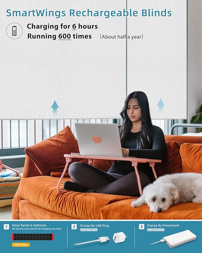SmartWings Motorized Smart Blinds with Remote, Custom Automatic 100% Blackout Roller Shade Compatible with Alexa/Homekit/Google, Electric Smart Blinds for Indoor Windows, Safari White