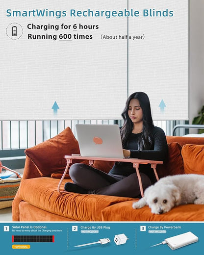 SmartWings Motorized Smart Blinds with Remote, Custom Automatic 100% Blackout Roller Shade Compatible with Alexa/Homekit/Google, Electric Smart Blinds for Indoor Windows, Safari White