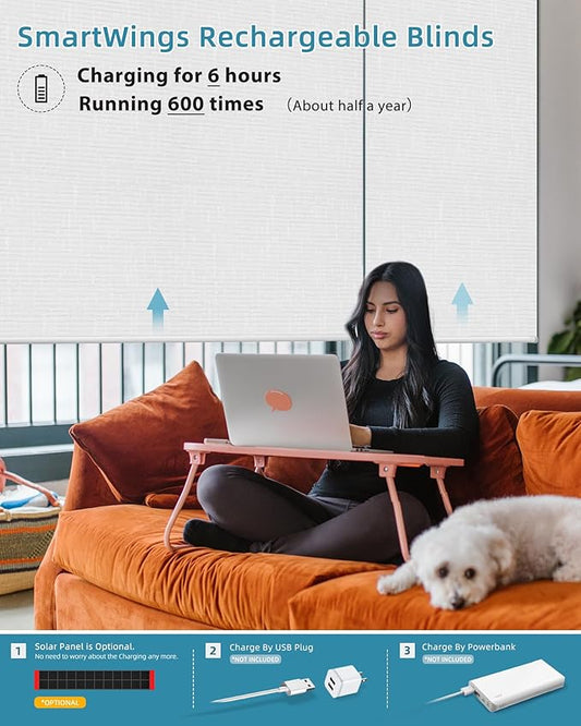 SmartWings Motorized Smart Blinds with Remote, Custom Automatic 100% Blackout Roller Shade Compatible with Alexa/Homekit/Google, Electric Smart Blinds for Indoor Windows, Safari White