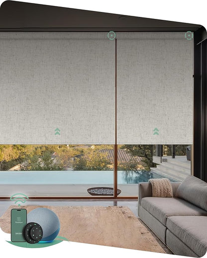 Yoolax Motorized Blinds with Remote, 100% Blackout Smart Blinds Work with Alexa, Google, Apple Homekit, Motorized Shades for Bedroom, Custom Electric Shades Voice Control (Linen Beige)