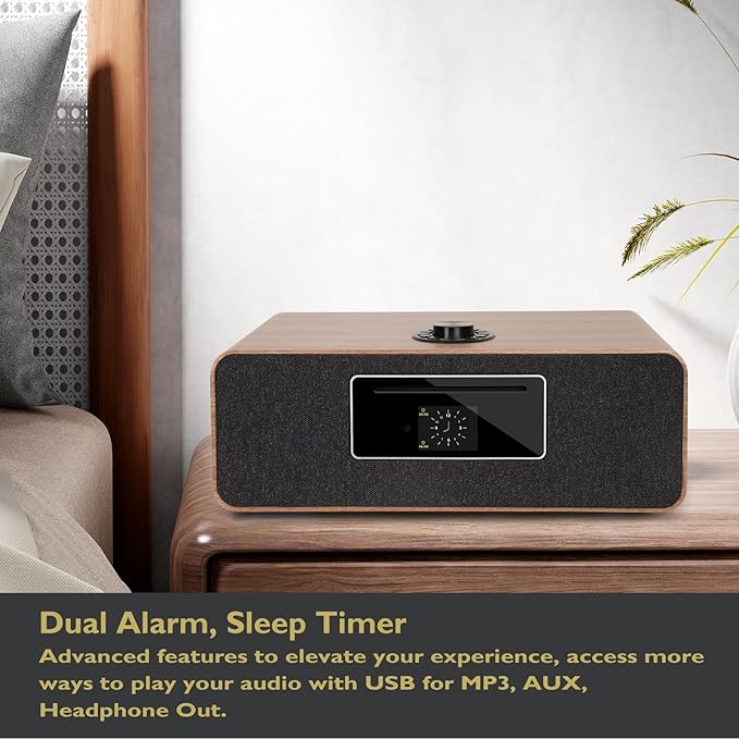 MS5 Upgrade Premium Internet Radio,Spotify HiFi,Bluetooth Stereo System for Home with CD Player,FM Radio, Acoustic Wood Cabinet,AUX & USB Input,50 Presets, OKTIV APP & Remote Control- Walnut