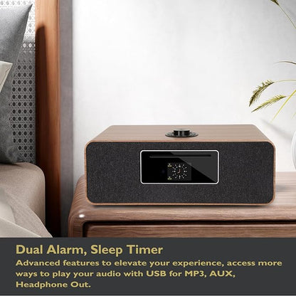 MS5 Upgrade Premium Internet Radio,Spotify HiFi,Bluetooth Stereo System for Home with CD Player,FM Radio, Acoustic Wood Cabinet,AUX & USB Input,50 Presets, OKTIV APP & Remote Control- Walnut