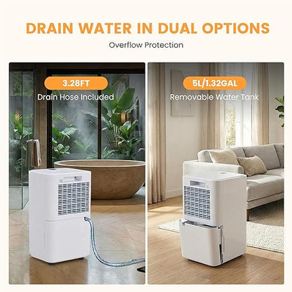 30Pints Dehumidifier with Drain Hose, 2,000 Sq.Ft Dehumidifier for Basement, 2L/0.53 Gallon Tank, Energy Star Cert. 38dB, Humidity Display Ring, Humidity Remover for Home, Bedroom & Bathroom