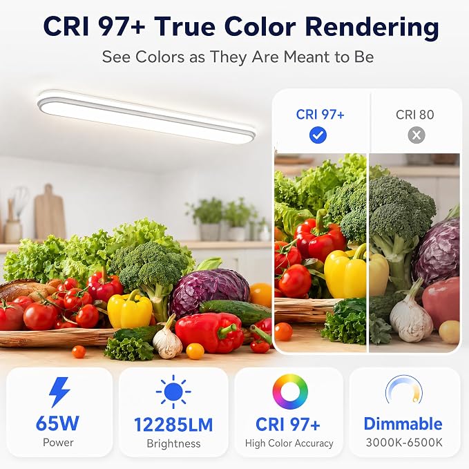 4Ft Smart Modern LED Ceiling Lights,65W Modern High Brightness Linear Flush Mount Light Fixture,48" Dimmable Led Ceiling Lamp with Remote Control for Kitchen Bedroom Living Room Hallway