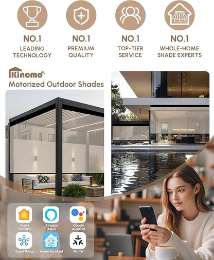 Kincmo Motorized Outdoor Shades for Patio Porch, Custom Outdoor Motorized Blinds with Remote, Waterproof & Windproof Patio Shades Work with Apple Homekit,Alexa,Google (5% Openness Beige)