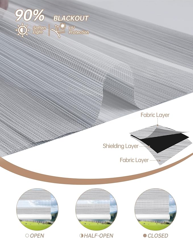 Kincmo Motorized Blinds with Remote, Motorized Zebra Shades Work with Apple Homekit,Alexa,Google Home, Customized Electric Blinds with Remote,App,Voice Control (90% Blackout Flow Grey)