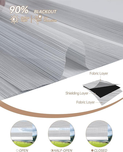 Kincmo Motorized Blinds with Remote, Motorized Zebra Shades Work with Apple Homekit,Alexa,Google Home, Customized Electric Blinds with Remote,App,Voice Control (90% Blackout Flow Grey)