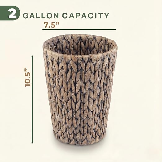 84ECO 2-Pack Small Grey Wicker Trash Cans for Bathroom, Bedroom, Office