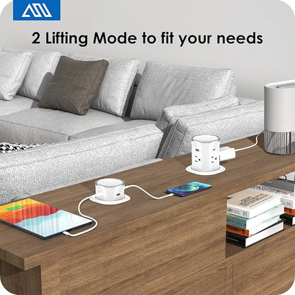ANNQUAN 3.15" Motorized Pop Up Outlet Wireless Charger 20W USB White 3FT | Pop Up Countertop Receptacle Max 20W Power Delivery Pop Up Electrical Outlet with 4 Outlets 4 USB Ports Home Office Kitchen