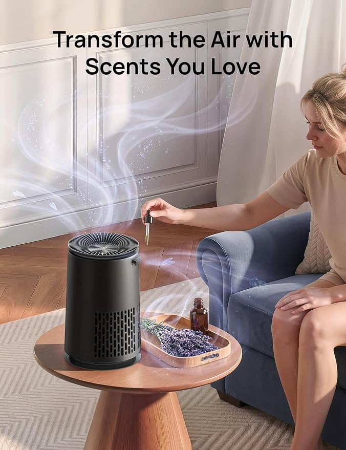 DREO Home Air Purifier 338, Bedroom HEPA Air Cleaner for Dorm Room, Pets, Smoke, Dust, Pollen,Odor with Scent Diffuser,PM2.5 Quality Monitor, 4 Fan Speeds & Auto/Turbo/18dB Quiet Sleep Mode, DR-HAP008