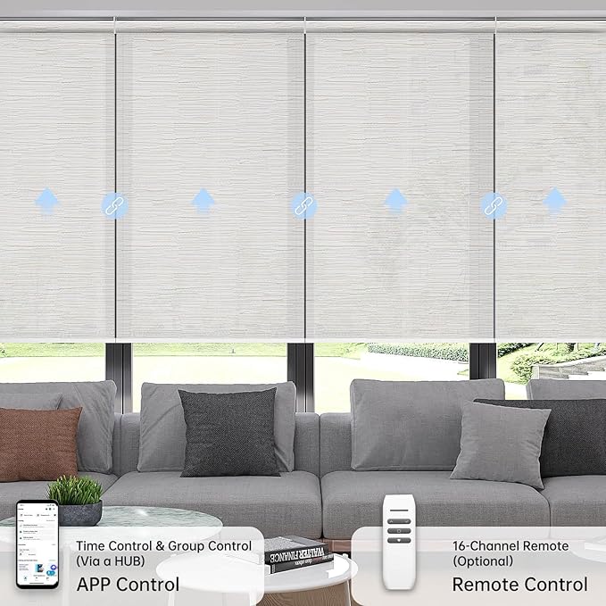 Motorized Coupled Shades, Light Filtering Smart Blinds for Large Windows Automatic Blinds Compatible with Alexa, Electric Roller Shades Customized for Living Room Home Office(Jacquaed Beige)