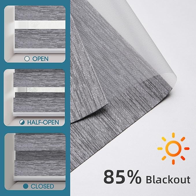 SmartWings Motorized Zebra Blinds with Remote, Custom Size Smart Electric Roller Shades for Windows, Automatic Light Filtering Dual Layer, Cordless Battery Motor, 95mm 85% Blackouit Light Grey