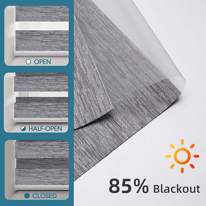 SmartWings Motorized Zebra Blinds with Remote, Custom Size Smart Electric Roller Shades for Windows, Automatic Light Filtering Dual Layer, Cordless Battery Motor, 95mm 85% Blackouit Light Grey