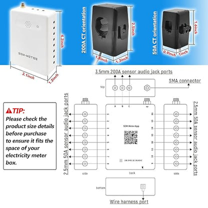 Smart Home Energy Monitor with 8 50A Circuit Level Sensors, Measure Power Usage in Real-Time, History with App (8 50A Circuit Level Sensors) - Compatible with Home Assistant