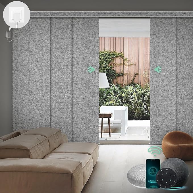 Yoolax Custom XL Smart Sliding Door Blinds, Motorized Sliding Panel Blinds Compatible with Alexa, Blackout Vertical Blinds for Glass Doors, Patio Doors, Closet Doors, Canyon Grey