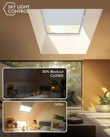 Yoolax Motorized Skylight Shades, Smart Cellular Shades Compatible with Alexa Google, Electric Cordless Honeycomb Blinds with Remote for Roof Inclined Plane Room (Light Filtering White)