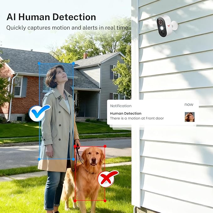 1080p Wireless Security Camera with AI Human Detection, Night Vision, 2-Way Talk, Cloud Storage, 2.4G WiFi, Battery Camera for Home Security (2 Pack)