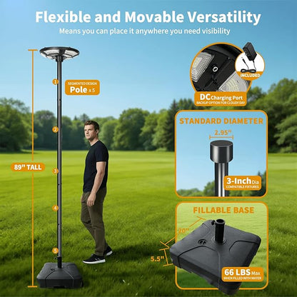89" Solar Street Light with Galvanized Steel Pole and Heavy Duty Base, Outdoor Dusk to Dawn 750 LED Solar Lamp Post with DC Port for Yard Garden Patio, Waterproof, Motion Sensor & Remote