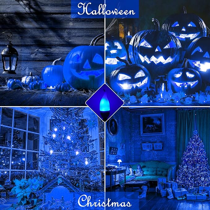 Bestview LED Flame Effect Light Bulbs,3 Modes Flickering Light Bulbs, Smart E12 Chandelier Base Candle Fire Light Bulb for Halloween, Christmas,Party, Porch Indoor&Outdoor Decoration -6 Pack(Blue)