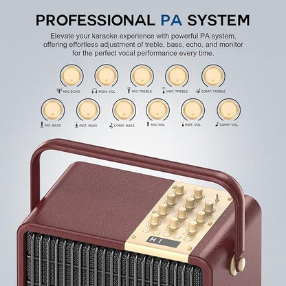 SUPNIU 320W Peak Power Karaoke Machine with Rich Deep Bass for Adults Portable Bluetooth Singing PA Speaker System Bass/Treble Adjustment with 2 UHF Wireless Microphones for Home Party Wedding Outdoor