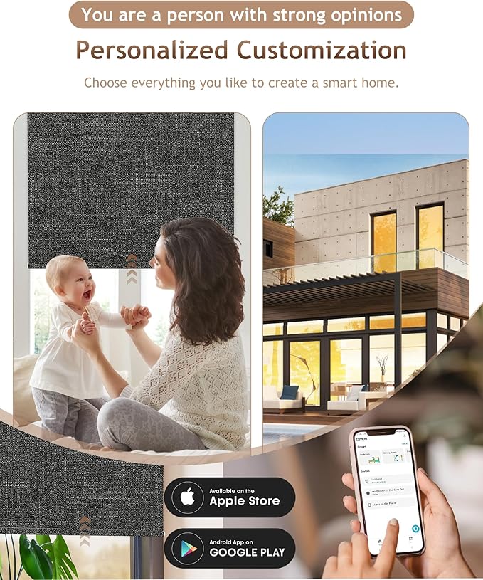 Motorized Blinds with Remote: Kincmo 100% Blackout Roller Shades Work with Apple Homekit,Alexa,Google Home, Customized Electric Blinds with App,Voice Control (100% Blackout Meridian Midnight)