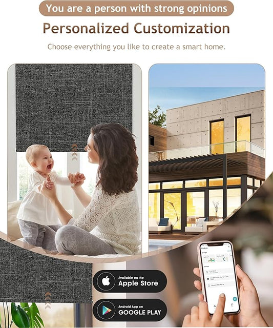 Motorized Blinds with Remote: Kincmo 100% Blackout Roller Shades Work with Apple Homekit,Alexa,Google Home, Customized Electric Blinds with App,Voice Control (100% Blackout Meridian Midnight)